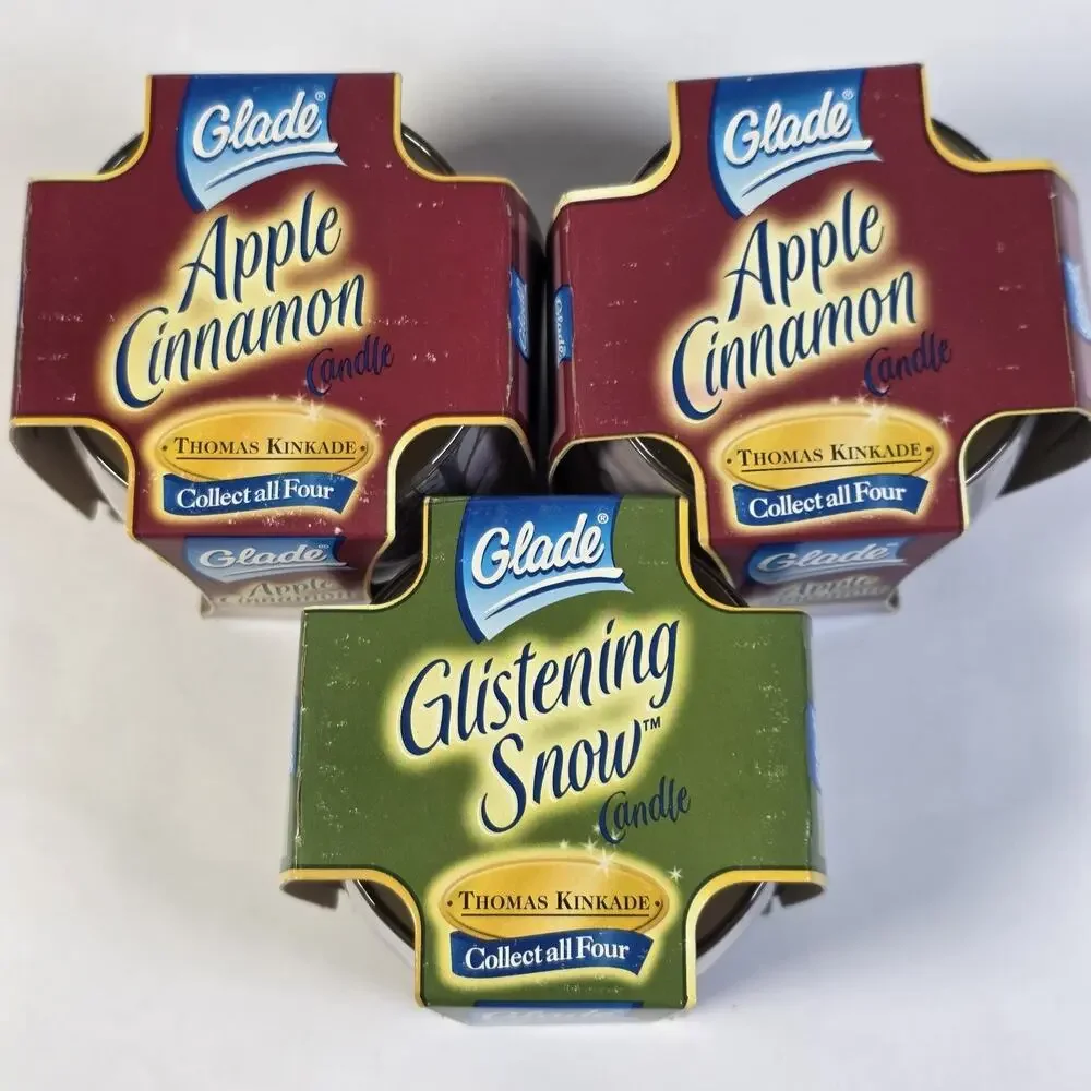 Vintage 2004 Glade Thomas Kinkade Candle Lot of 3 Apple Cinnamon Glistening Snow